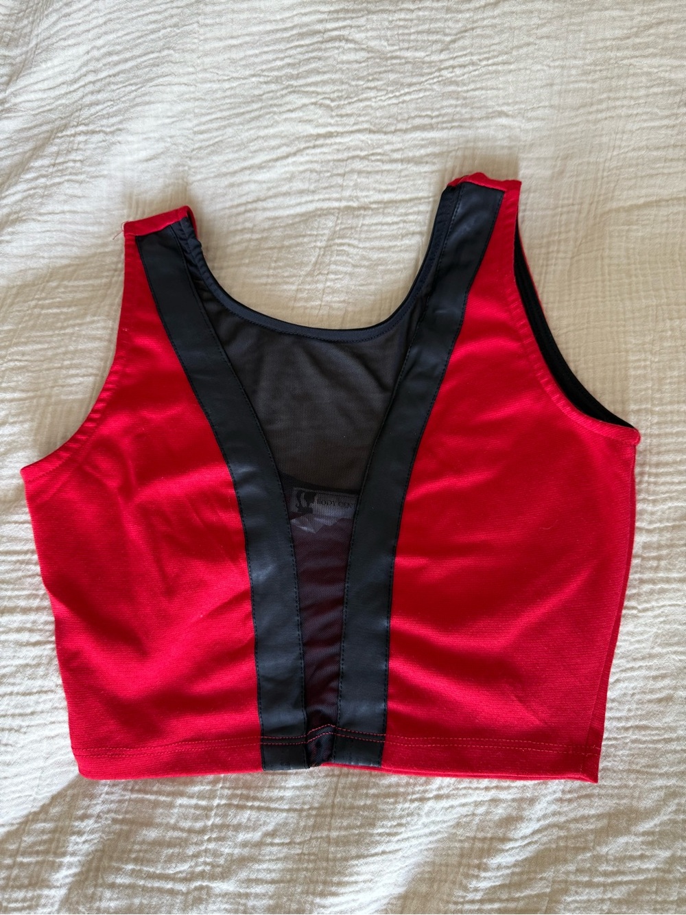 Red and Black Mesh Insert Body Central Crop Top